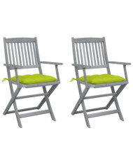 Chaises pliables d'extérieur lot de 2 et coussins Bois d'acacia | Mobilier & Déco