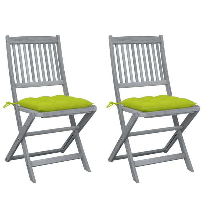 Chaises pliables d'extérieur lot de 2 et coussins Bois d'acacia | Mobilier & Déco