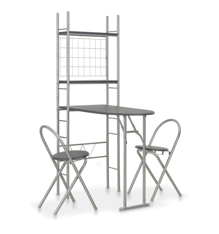 Ensemble à dîner pliant 3 pcs et étagère de rangement MDF acier | Mobilier & Déco
