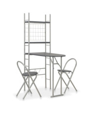 Ensemble à dîner pliant 3 pcs et étagère de rangement MDF acier | Mobilier & Déco