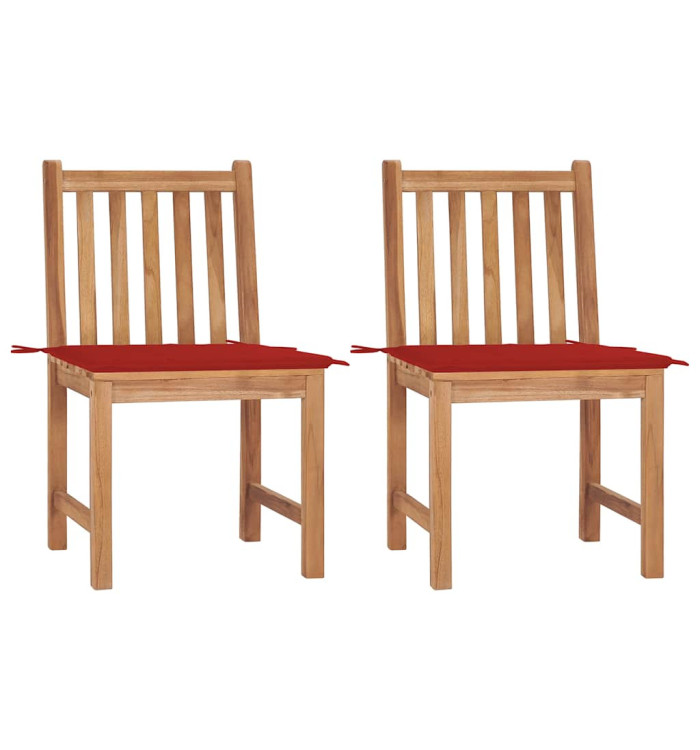 Chaises de jardin lot de 2 avec coussins Bois de teck massif | Mobilier & Déco