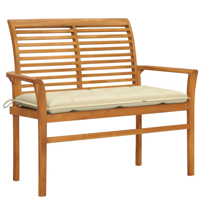 Banc de jardin avec coussin blanc crème 112 cm Bois de teck | Mobilier & Déco