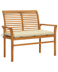 Banc de jardin avec coussin blanc crème 112 cm Bois de teck | Mobilier & Déco
