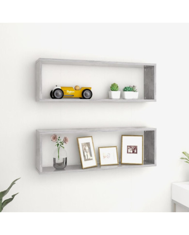 Étagères cube murales 2 pcs gris béton bois d'ingénierie | Mobilier & Déco