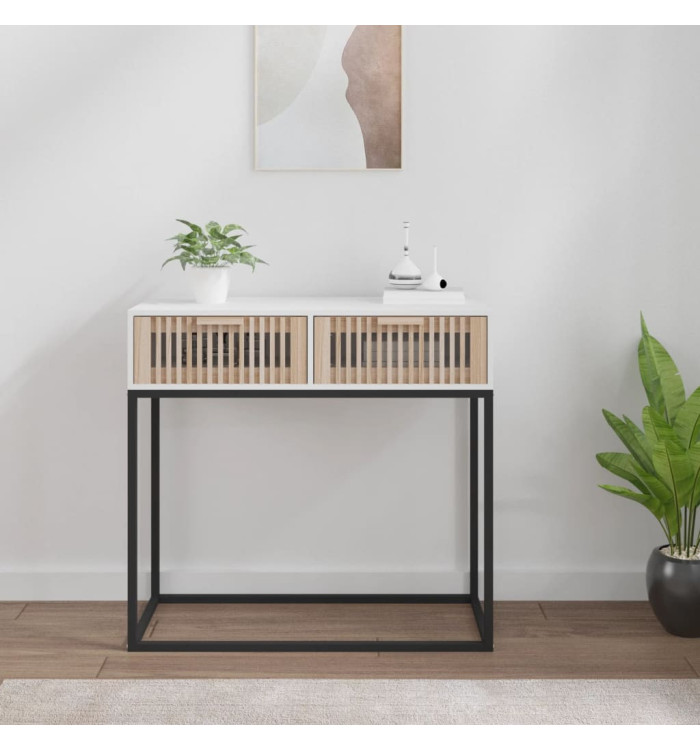 Table console blanc 80x30x75 cm bois d'ingénierie et fer | Mobilier & Déco