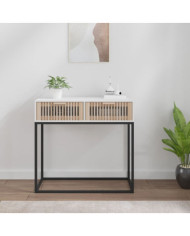 Table console blanc 80x30x75 cm bois d'ingénierie et fer | Mobilier & Déco