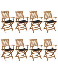 Chaises pliables de jardin lot de 8 avec coussins Bois d'acacia | Mobilier & Déco