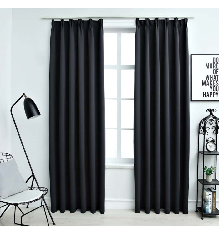 Rideaux occultants avec crochets 2 pcs Noir 140x225 cm | Mobilier & Déco
