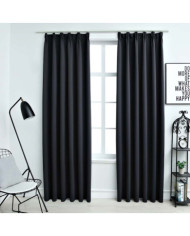 Rideaux occultants avec crochets 2 pcs Noir 140x225 cm | Mobilier & Déco
