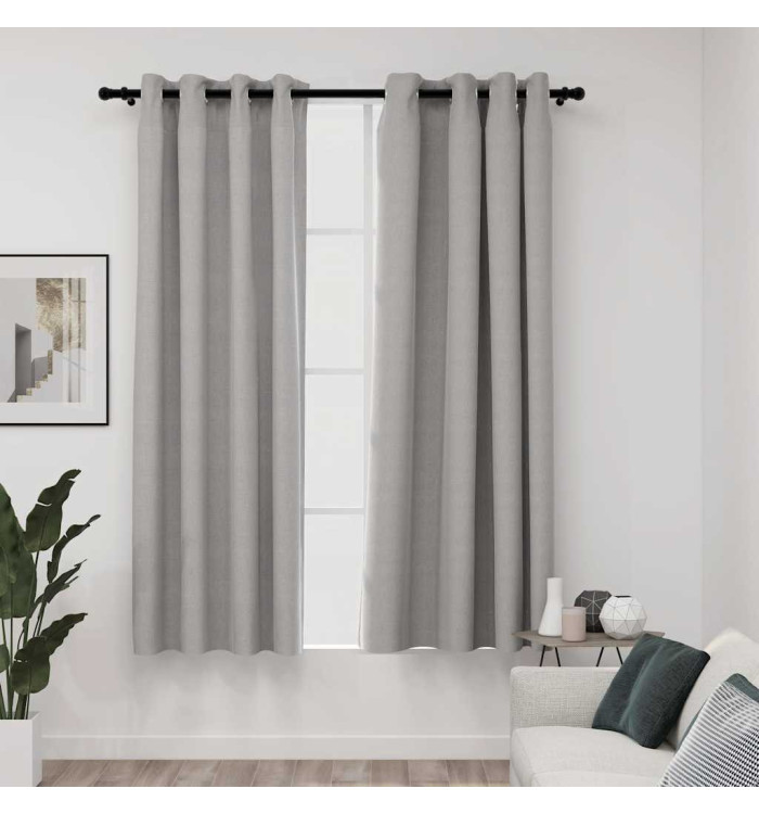 Rideaux occultants Aspect lin avec œillets 2 pcs Gris 140x175cm | Mobilier & Déco