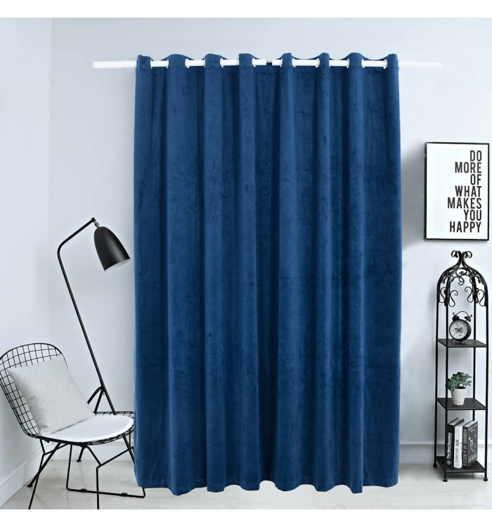 Rideau occultant et anneaux Velours Bleu foncé 290x245 cm | Mobilier & Déco