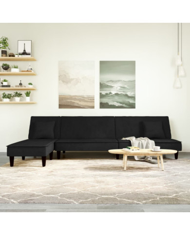 Canapé-lit en forme de L noir 255x140x70 cm velours | Mobilier & Déco