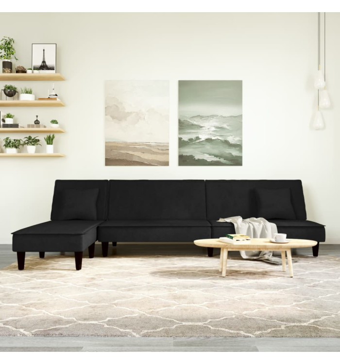 Canapé-lit en forme de L noir 255x140x70 cm velours | Mobilier & Déco