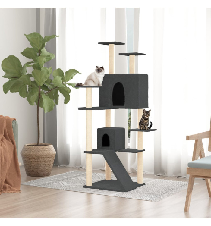 Arbre à chat avec griffoirs en sisal Gris foncé 153 cm | Mobilier & Déco
