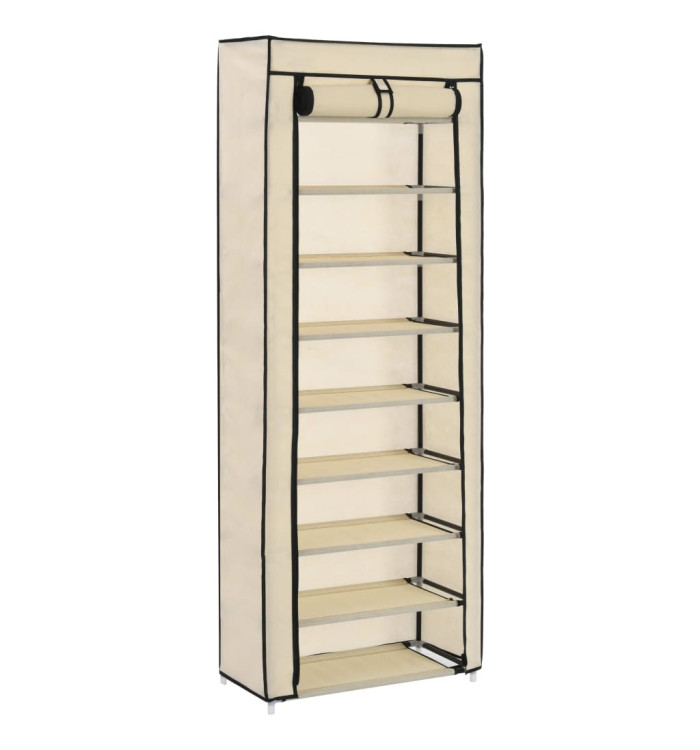 Armoire à chaussures avec housse Crème 57x29x162 cm Tissu | Mobilier & Déco