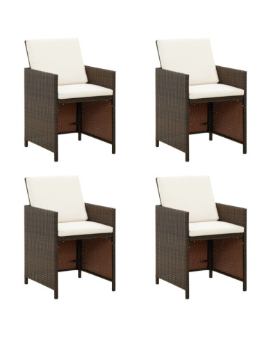 Chaises à manger de jardin avec coussins lot de 4 marron rotin | Mobilier & Déco