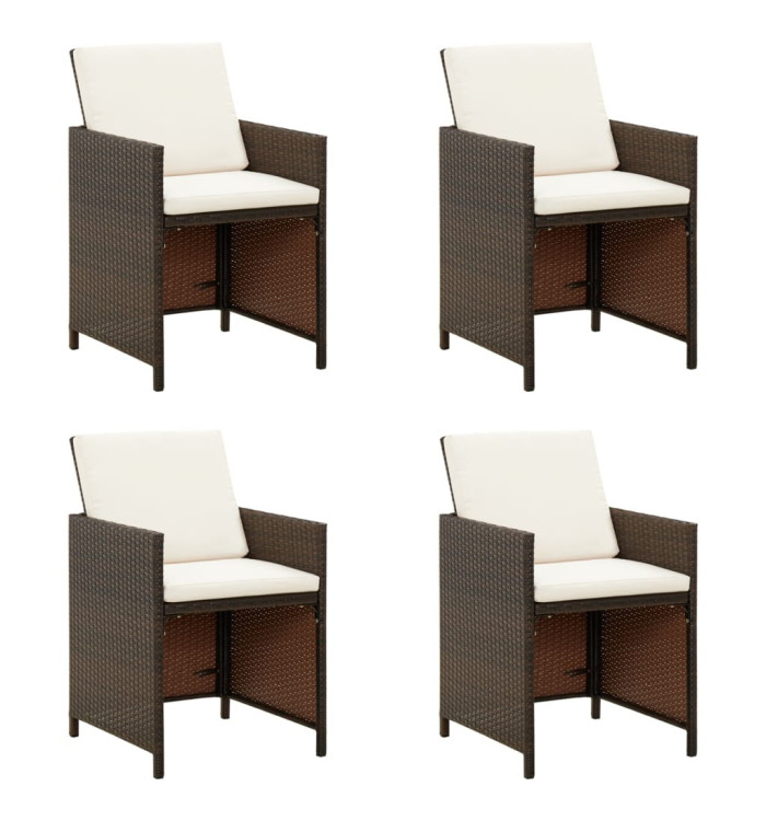 Chaises à manger de jardin avec coussins lot de 4 marron rotin | Mobilier & Déco