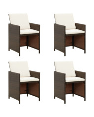 Chaises à manger de jardin avec coussins lot de 4 marron rotin | Mobilier & Déco