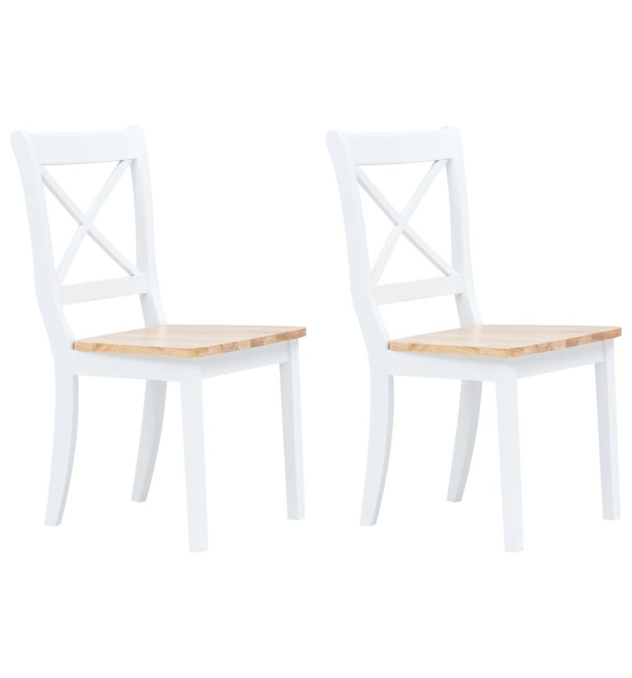 Chaises à manger lot de 2 blanc et bois clair bois hévéa massif | Mobilier & Déco