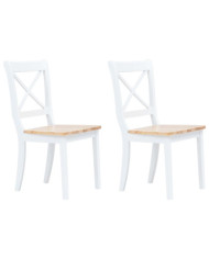 Chaises à manger lot de 2 blanc et bois clair bois hévéa massif | Mobilier & Déco
