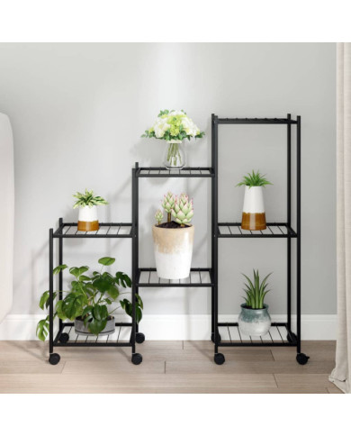 Jardinière avec roues 83x25x83,5 cm Noir Fer | Mobilier & Déco