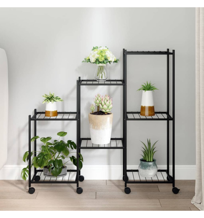 Jardinière avec roues 83x25x83,5 cm Noir Fer | Mobilier & Déco