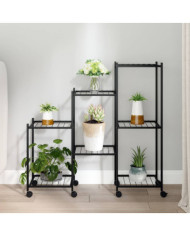 Jardinière avec roues 83x25x83,5 cm Noir Fer | Mobilier & Déco