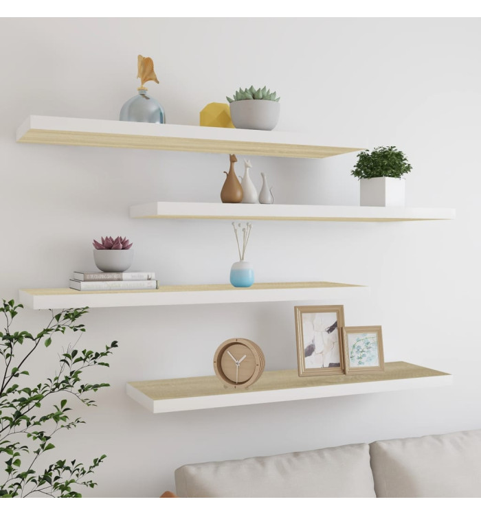 Étagères flottantes 4 pcs Chêne et blanc 90x23,5x3,8 cm MDF | Mobilier & Déco