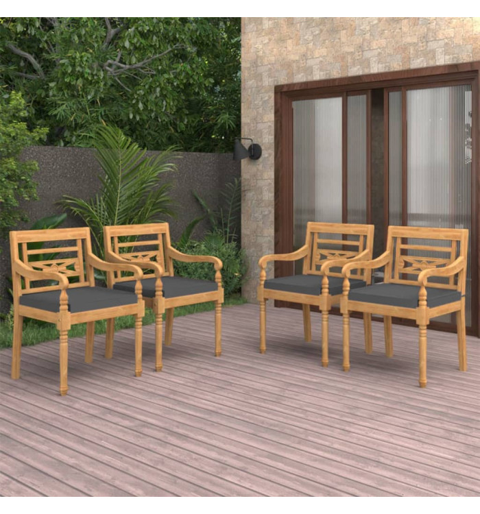 Chaises Batavia lot de 4 avec coussins Bois de teck solide | Mobilier & Déco