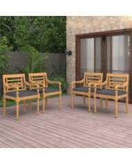 Chaises Batavia lot de 4 avec coussins Bois de teck solide | Mobilier & Déco