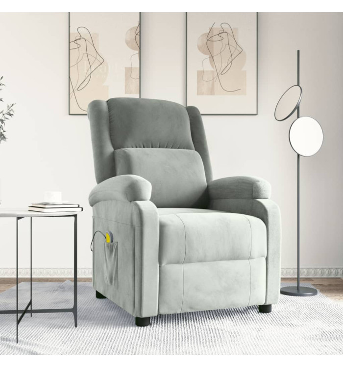 Fauteuil de massage gris clair velours | Mobilier & Déco