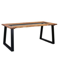 Table à manger 180x90x75 cm Bois d'acacia massif et verre | Mobilier & Déco
