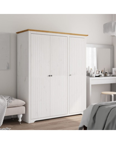 Garde-robe BODO blanc marron 146x53,5x173 cm bois massif de pin | Mobilier & Déco