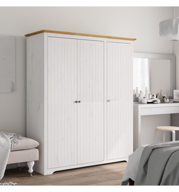 Garde-robe BODO blanc marron 146x53,5x173 cm bois massif de pin | Mobilier & Déco