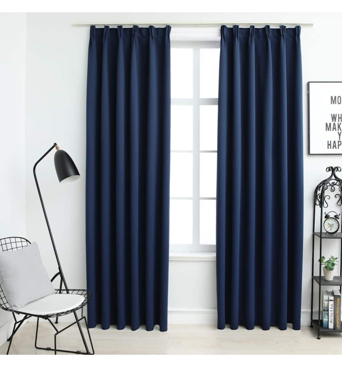 Rideaux occultants avec crochets 2 pcs Bleu 140x225 cm | Mobilier & Déco