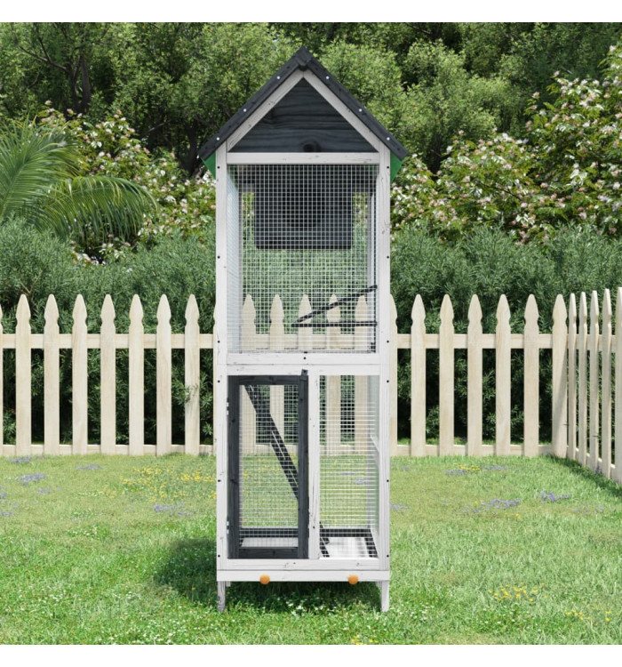 Maison à oiseaux gris 60x58,5x160 cm bois massif de pin | Mobilier & Déco