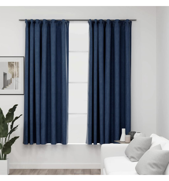 Rideaux occultants aspect lin avec crochets 2pcs Bleu 140x175cm | Mobilier & Déco