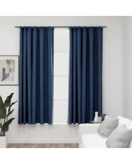 Rideaux occultants aspect lin avec crochets 2pcs Bleu 140x175cm | Mobilier & Déco