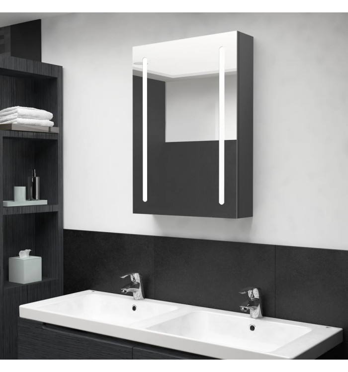 Armoire de salle de bain à miroir LED gris 50x13x70 cm | Mobilier & Déco