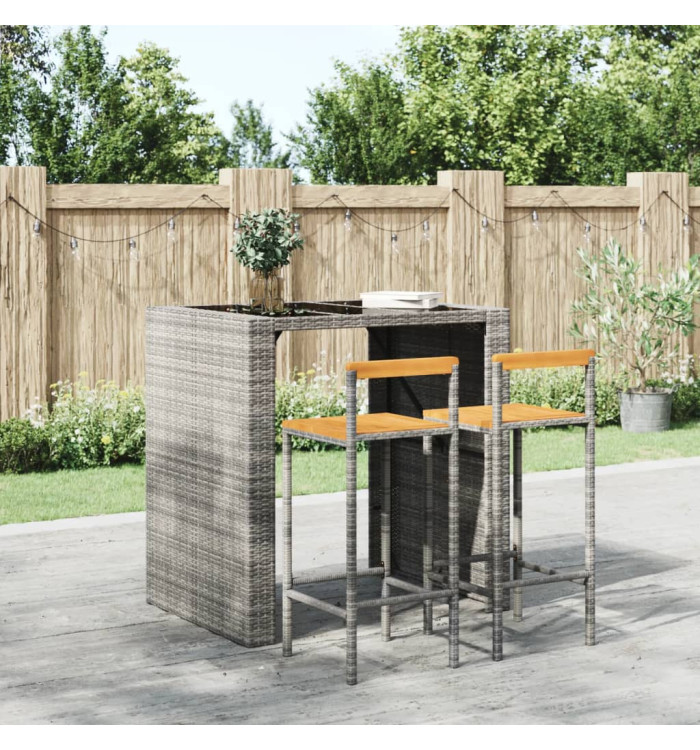 Tabourets de bar lot de 2 gris résine tressée et bois d'acacia | Mobilier & Déco