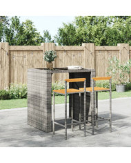 Tabourets de bar lot de 2 gris résine tressée et bois d'acacia | Mobilier & Déco