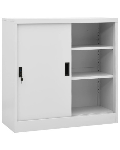 Armoire de bureau porte coulissante Gris clair 90x40x90cm Acier | Mobilier & Déco