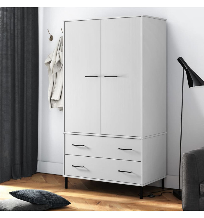 Garde-robe avec pieds en métal Blanc 90x55x172,5 cm Bois OSLO | Mobilier & Déco
