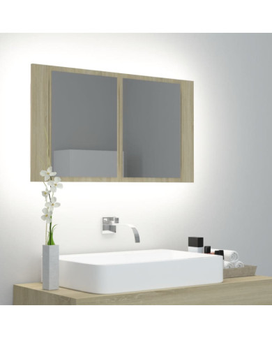 Armoire à miroir à LED de bain Chêne sonoma 80x12x45 Acrylique | Mobilier & Déco