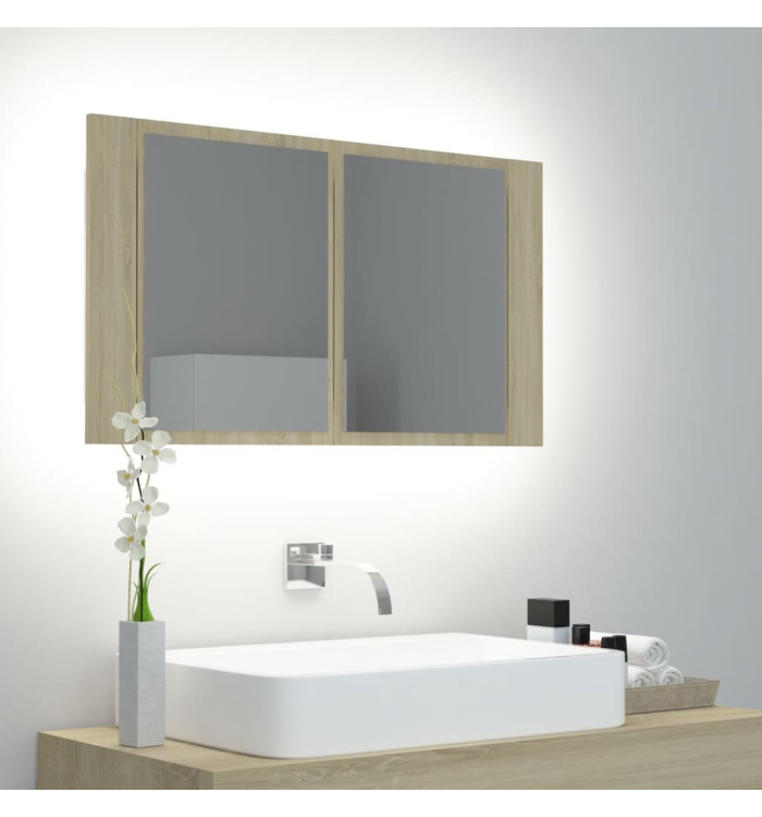 Armoire à miroir à LED de bain Chêne sonoma 80x12x45 Acrylique | Mobilier & Déco