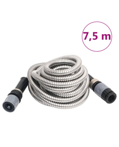 Tuyau d'arrosage buse de pulvérisation argenté 0,6" 7,5 m inox | Mobilier & Déco