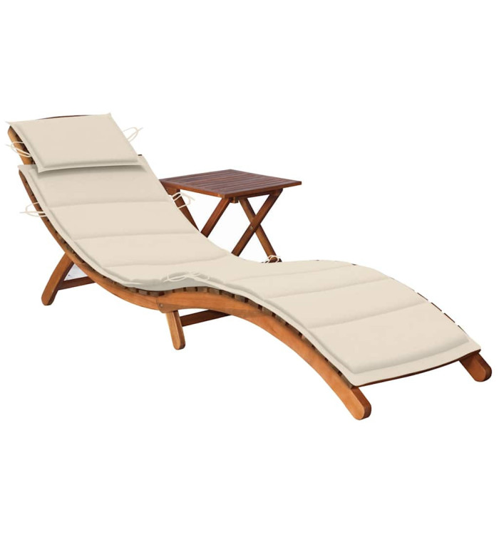 Chaise longue de jardin avec table et coussin Bois d'acacia | Mobilier & Déco