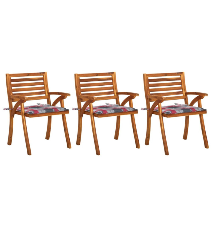 Chaises à manger de jardin avec coussins lot de 3 Acacia massif | Mobilier & Déco