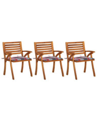 Chaises à manger de jardin avec coussins lot de 3 Acacia massif | Mobilier & Déco
