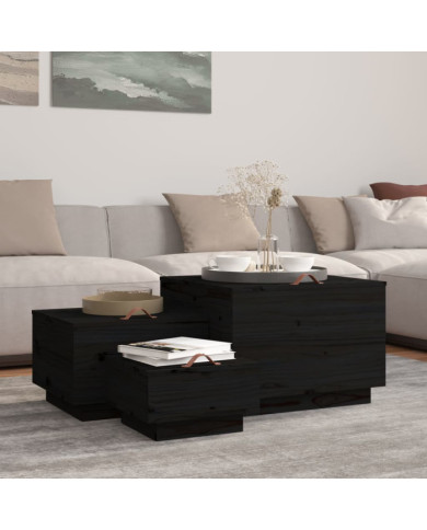 Boîtes de rangement et couvercles 3 pcs Noir Bois massif de pin | Mobilier & Déco